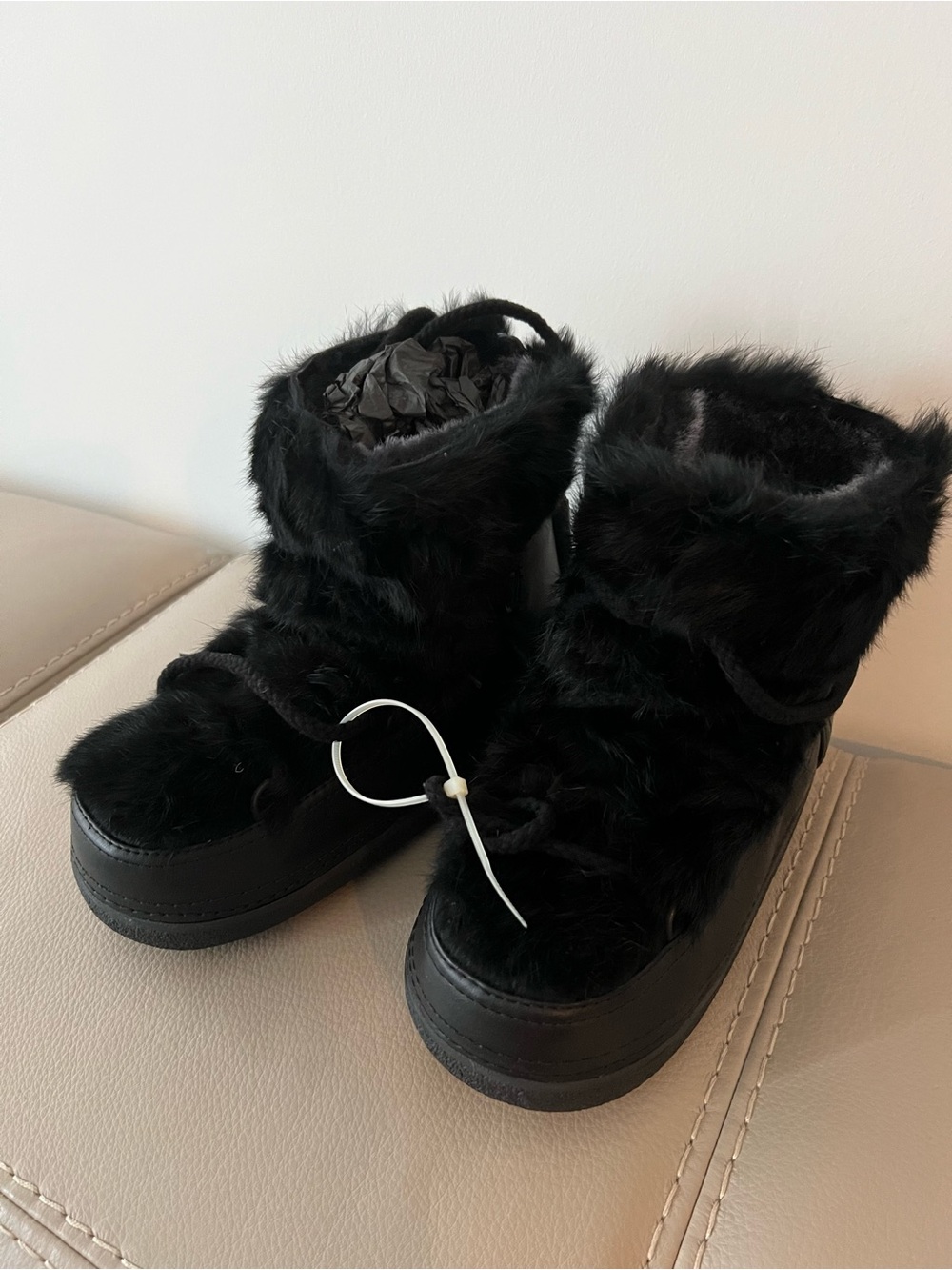 Nordstrom Black Rabbit-Fur Platform Ankle Boots